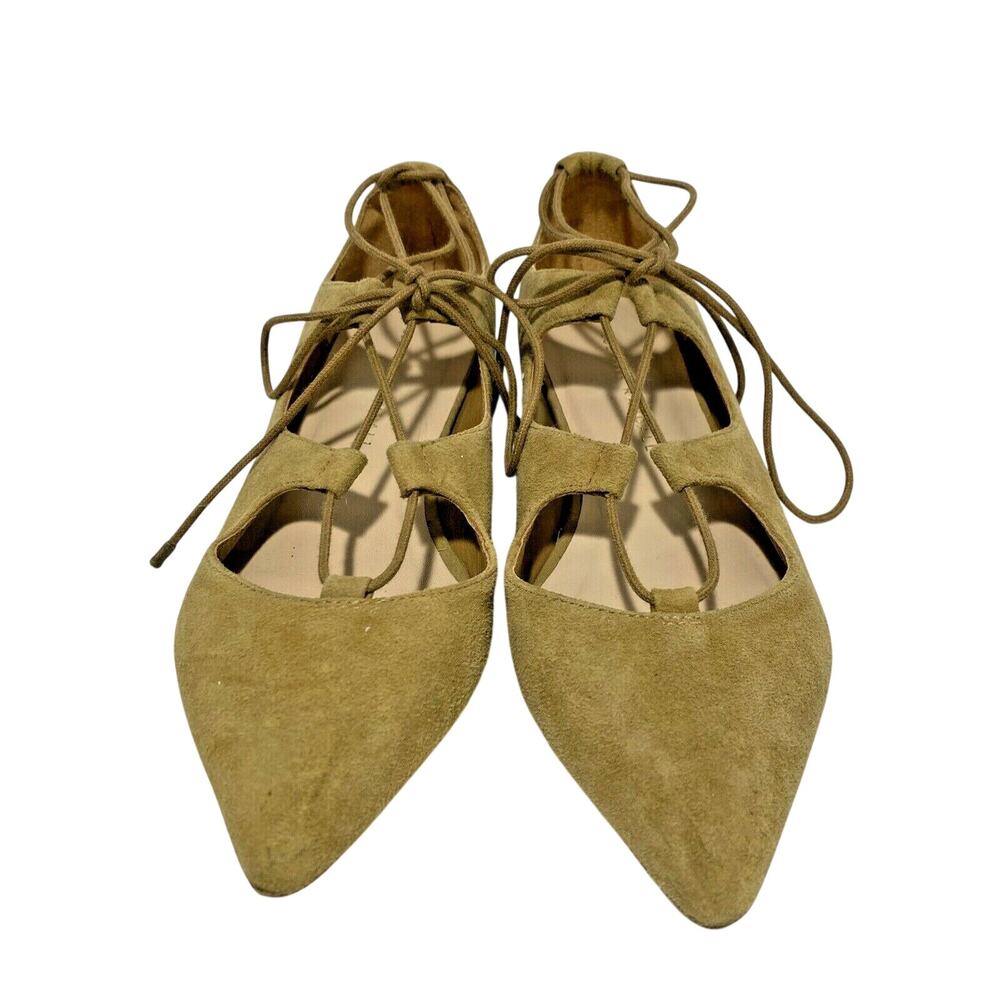 Loeffler Randall Ambra ladies 6B tan suede ghillie ballerina flats lace up shoes
